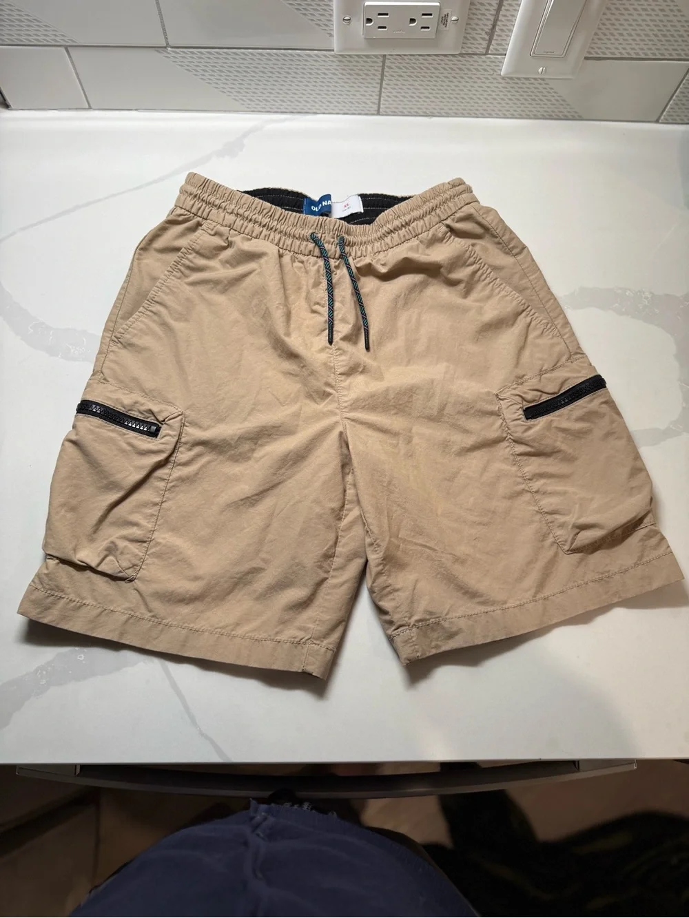Old Navy Tan Cargo Shorts with Black Zippers